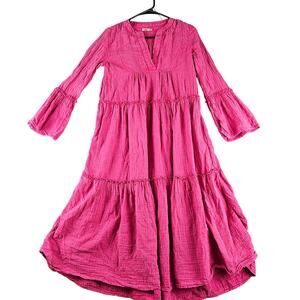 Faherty Pink Gauze Vida Tiered Boho Maxi Dress Cottagecore Prairie Peasant XS
